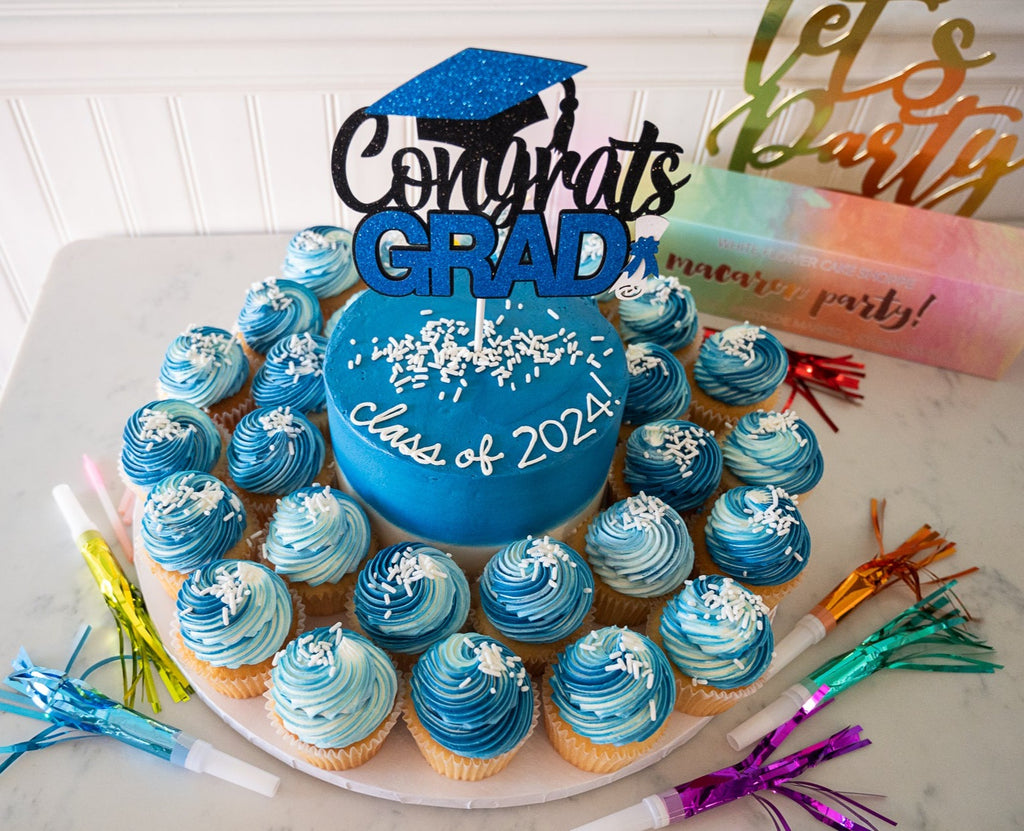 Feature Grad Cake and Cupcake Set-serves 40