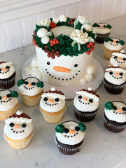 Feature Holiday Boho Snowman cake and dozen Cupcakes set